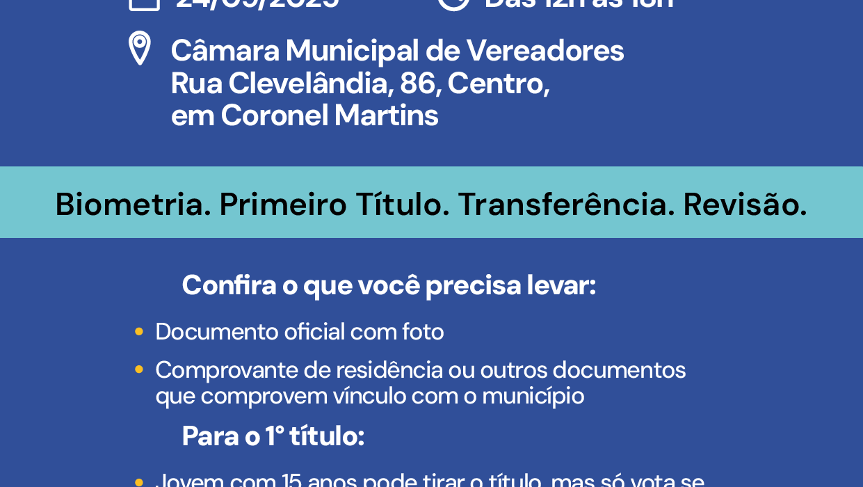 Justiça Eleitoral em Movimento estará em Coronel Martins no dia 24 de setembro