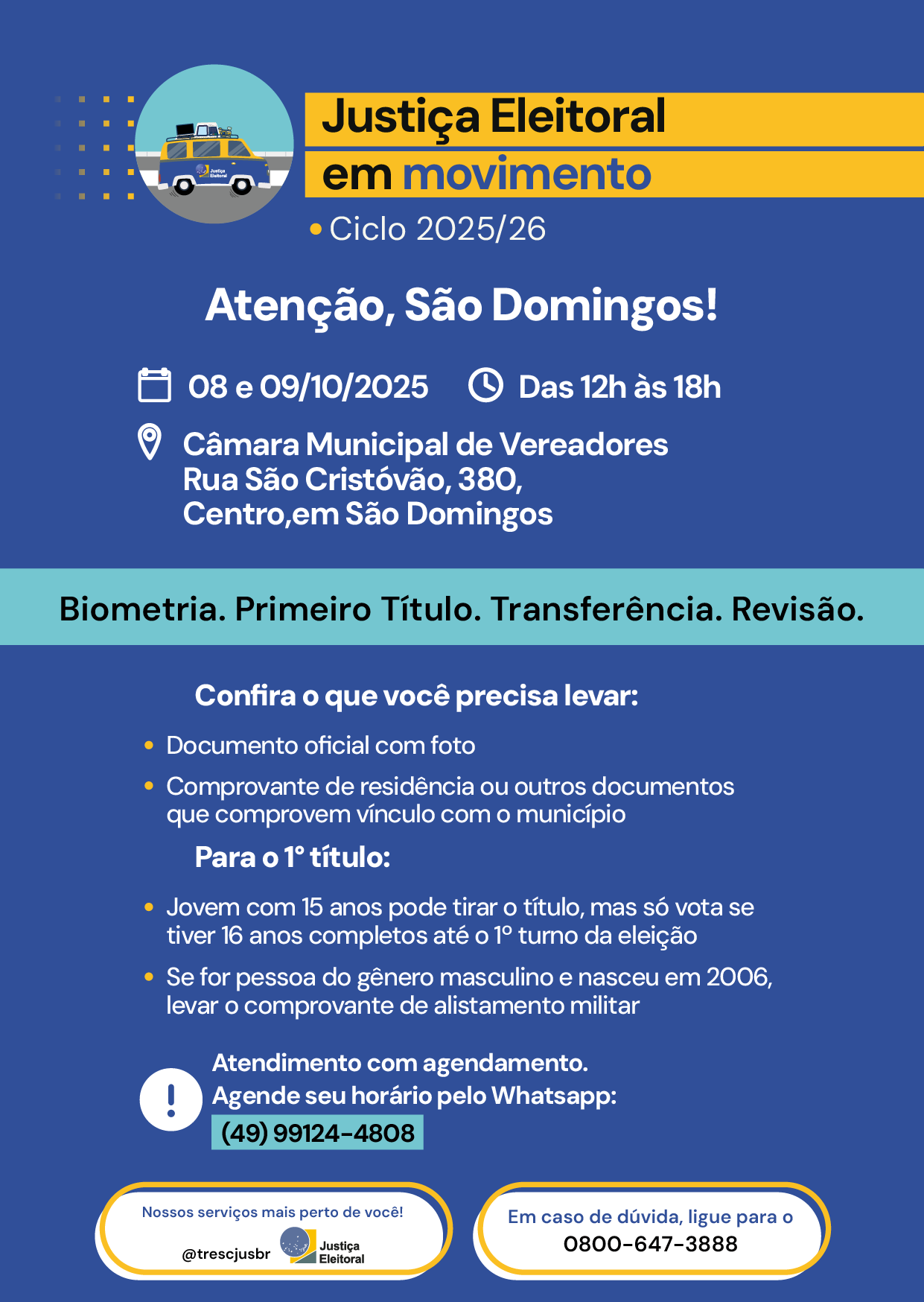 Justiça Eleitoral em Movimento chega a São Domingos em outubro