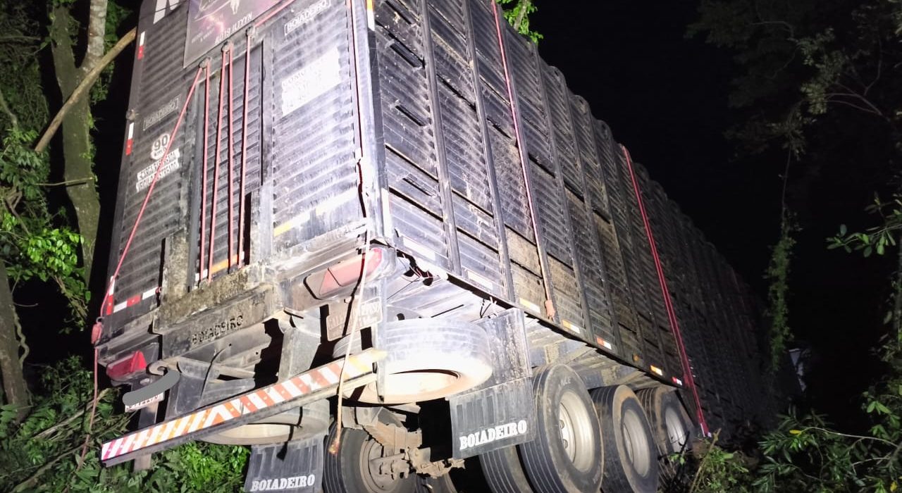Caminhão sai da pista e desce ribanceira na BR-158