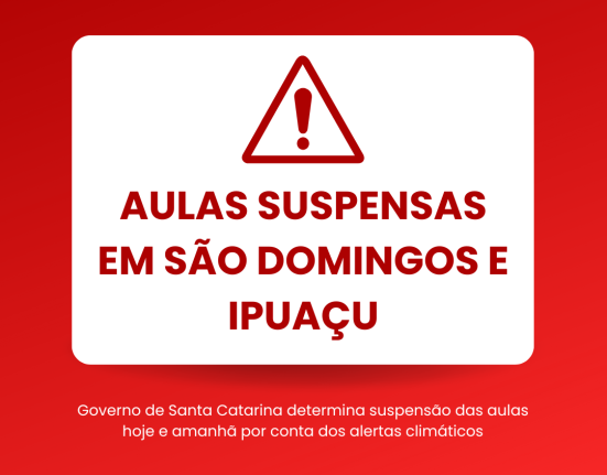 Governo de SC determina suspensão de aulas por conta de previsão climática; São Domingos e Ipuaçu terão suspensão total nas escolas