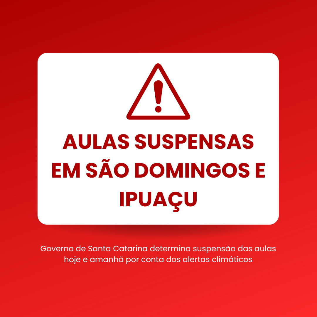 Governo de SC determina suspensão de aulas por conta de previsão climática; São Domingos e Ipuaçu terão suspensão total nas escolas