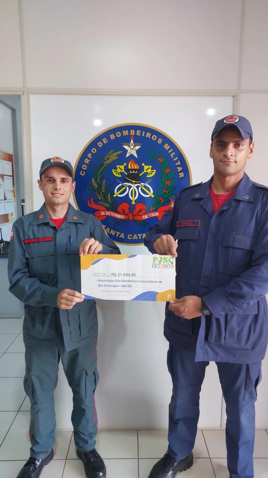Associação dos Bombeiros Comunitários de São Domingos é contemplada pelo programa PJSC Mais Social
