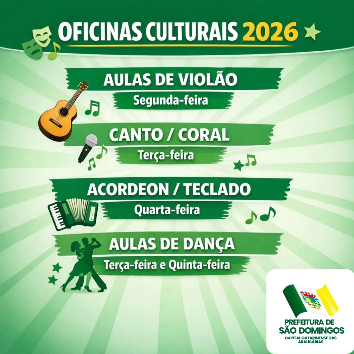 Inscrições abertas para Oficinas Culturais em São Domingos