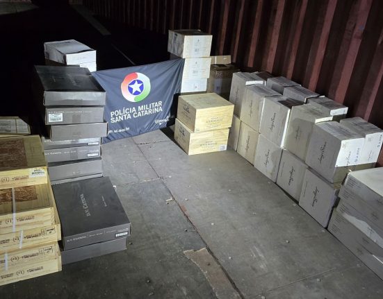 Garrafas de vinho argentino foram encontradas no compartimento de carga do caminhão - Foto Polícia Militar