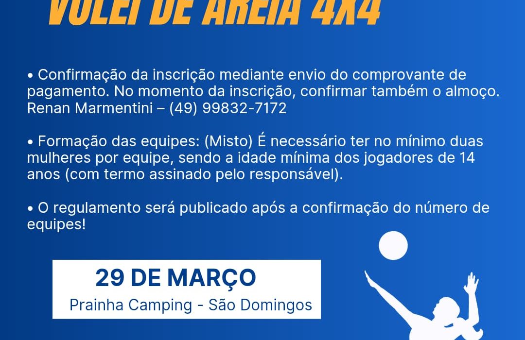 Torneio de Vôlei de Areia será realizado na Prainha de São Domingos