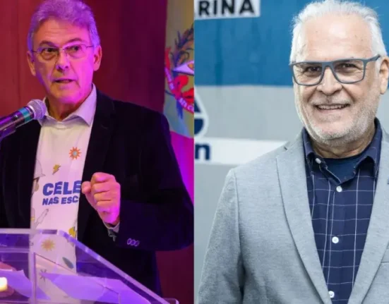 Tarcísio, à esquerda na foto, deixa o cargo. Moritz, à direita, é quem assume - Foto Ricardo Trida Jonatã Rocha Secom GOVSC