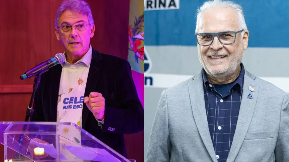 Tarcísio, à esquerda na foto, deixa o cargo. Moritz, à direita, é quem assume - Foto Ricardo Trida Jonatã Rocha Secom GOVSC