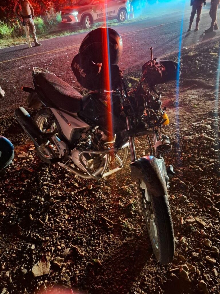 Homem de 32 anos sofreu fratura na mão e escoriações após atingir animal solto na pista - Foto PMRv
