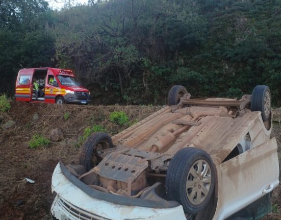 Motorista é levado ao hospital após capotamento na SC-163 em Itapiranga