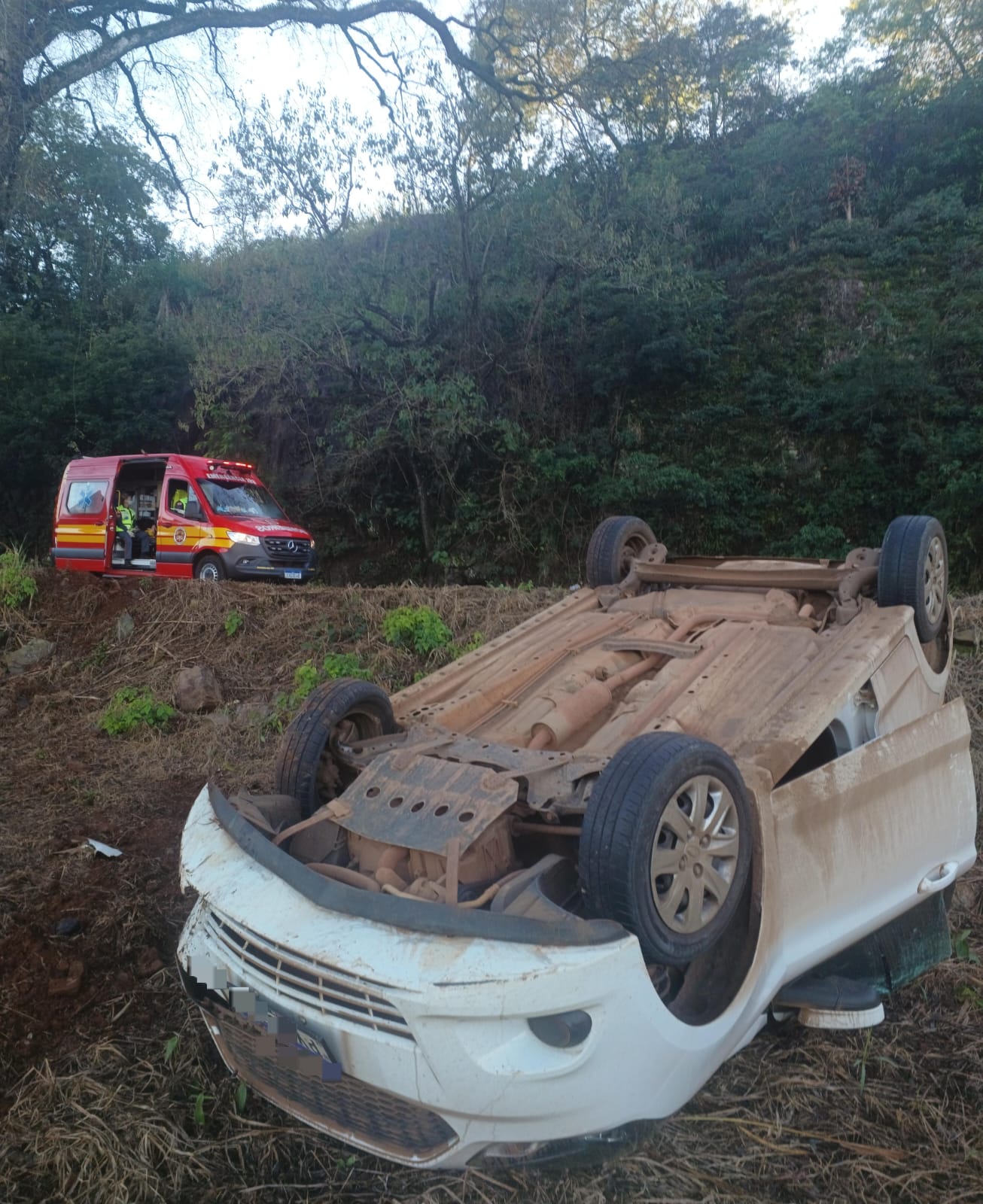 Motorista é levado ao hospital após capotamento na SC-163 em Itapiranga