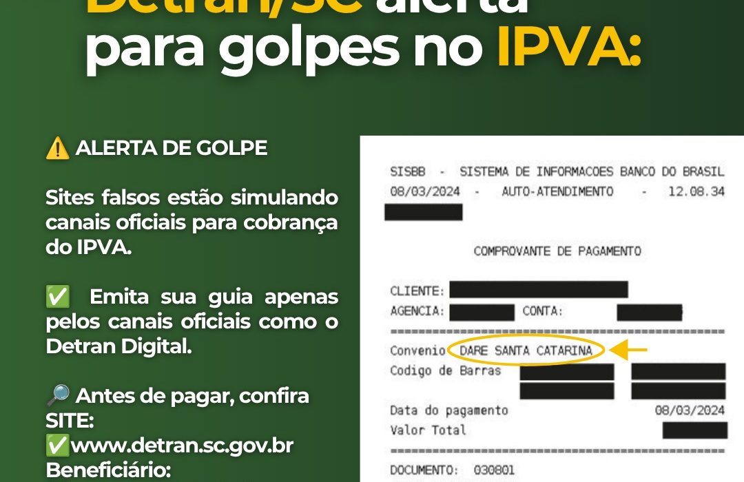 Detran/SC alerta para golpes com páginas falsas para pagamento do IPVA