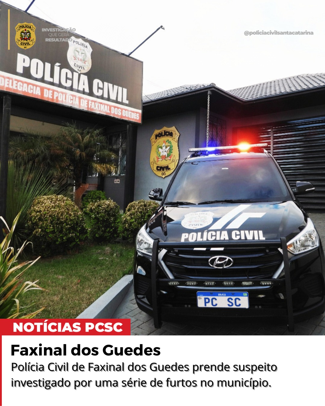Polícia Civil prende suspeito investigado por série de furtos em Faxinal dos Guedes