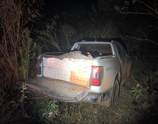 Maços de cigarros contrabandeados do Paraguai estavam em caminhonete - Fotos Polícia Militar