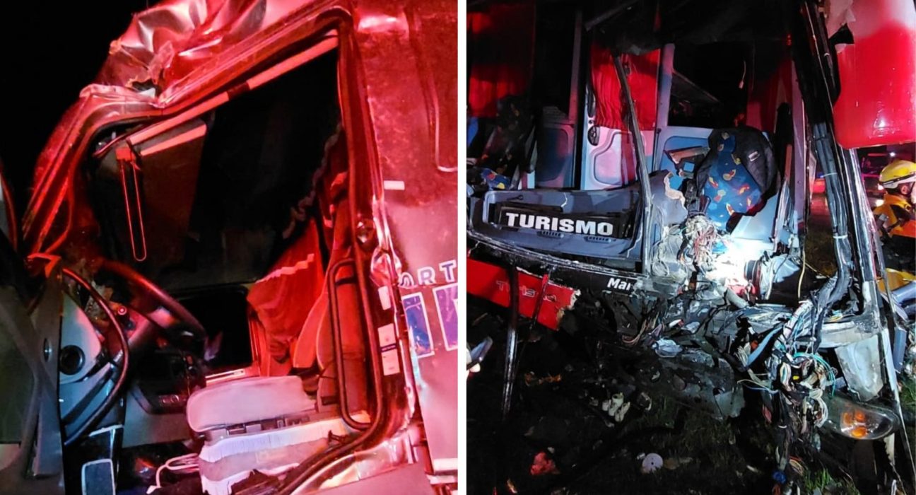 Motorista do ônibus ficou preso às ferragens e cerca de 18 pessoas ficaram feridas - Fotos 6º Batalhão de Bombeiros Militar e Divulgação ND Mais