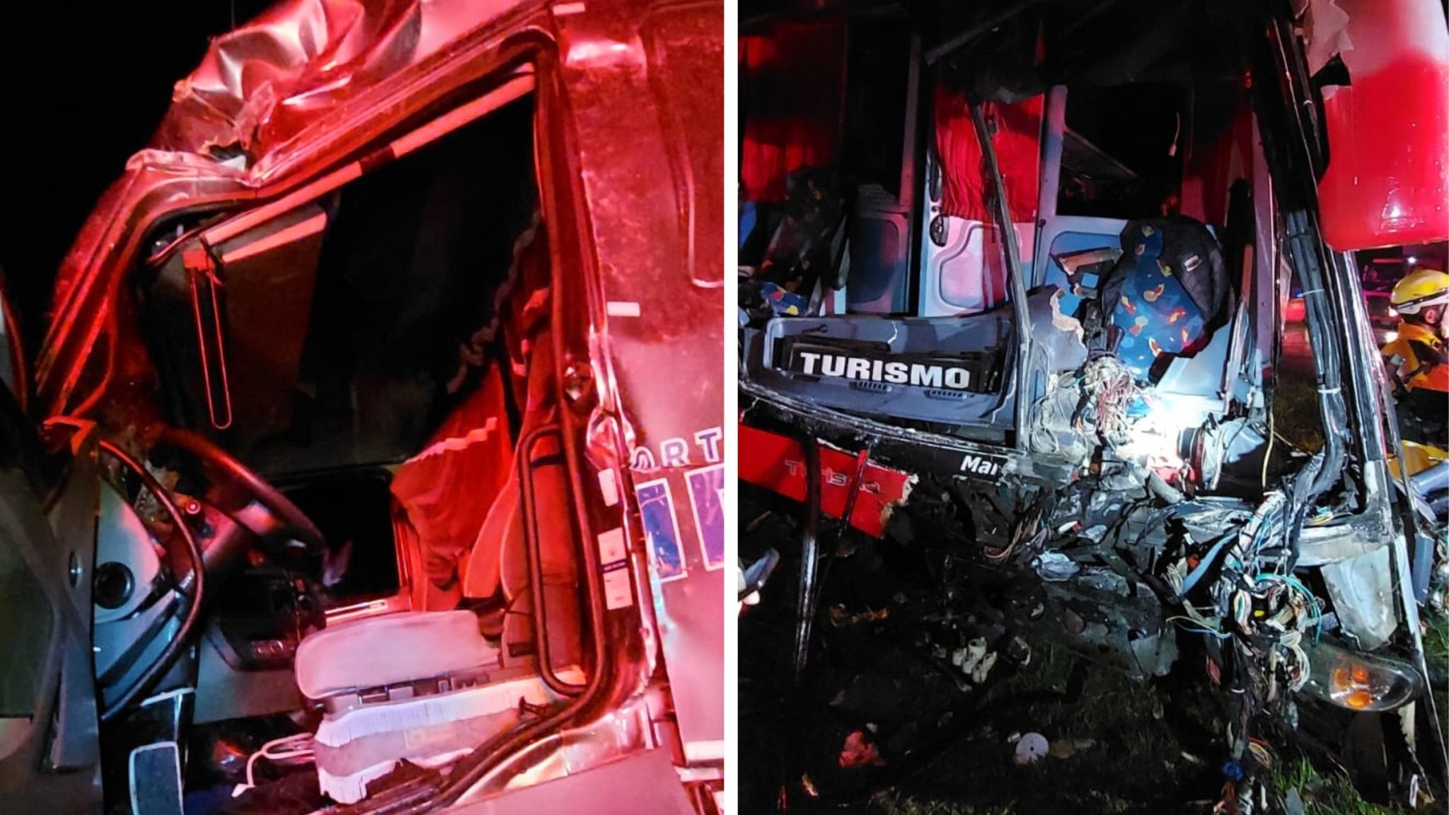 Motorista do ônibus ficou preso às ferragens e cerca de 18 pessoas ficaram feridas - Fotos 6º Batalhão de Bombeiros Militar e Divulgação ND Mais