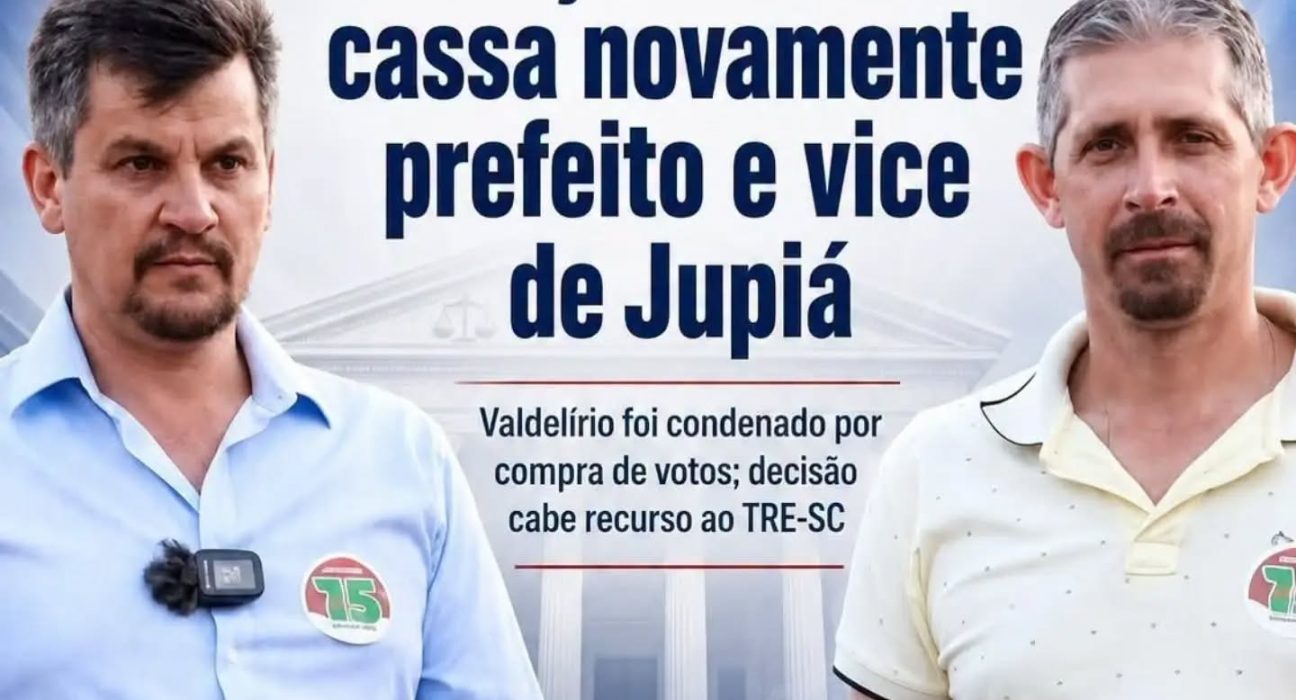 Nova decisão da Justiça Eleitoral determina a cassação dos diplomas do prefeito e do vice de Jupiá. Ainda cabe recurso ao TRE-SC - Foto Jotha Report