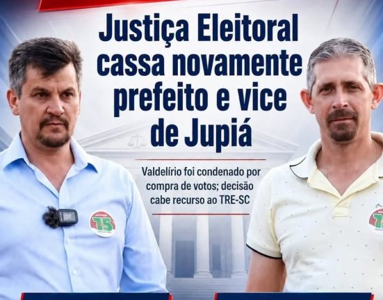 Nova decisão da Justiça Eleitoral determina a cassação dos diplomas do prefeito e do vice de Jupiá. Ainda cabe recurso ao TRE-SC - Foto Jotha Report