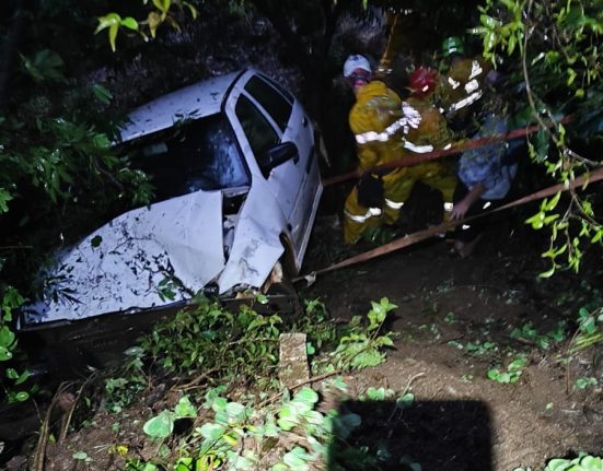 Motorista do carro foi socorrida com ferimentos - Foto Corpo de Bombeiros