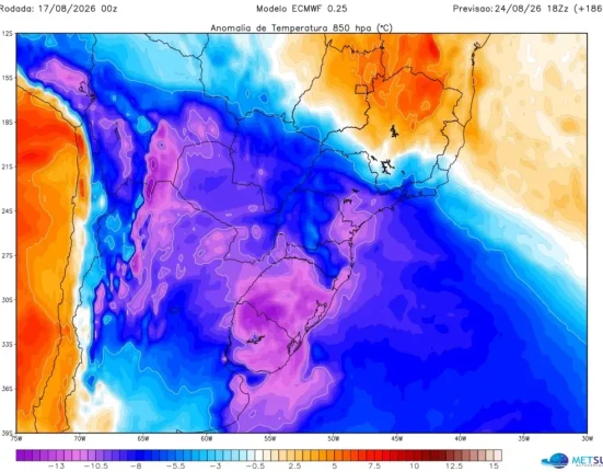 Frio mais intenso deve atingir o Sul entre domingo (23) e segunda-feira (24), com possibilidade de temperaturas negativas em Santa Catarina e no Rio Grande do Sul - Foto MetSul
