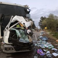 Motorista morre em colisão entre caminhões na BR-282