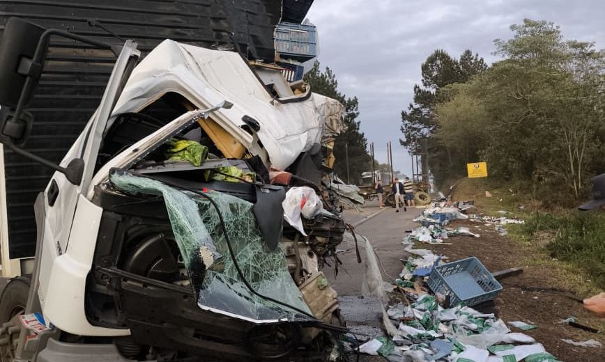 Motorista morre em colisão entre caminhões na BR-282