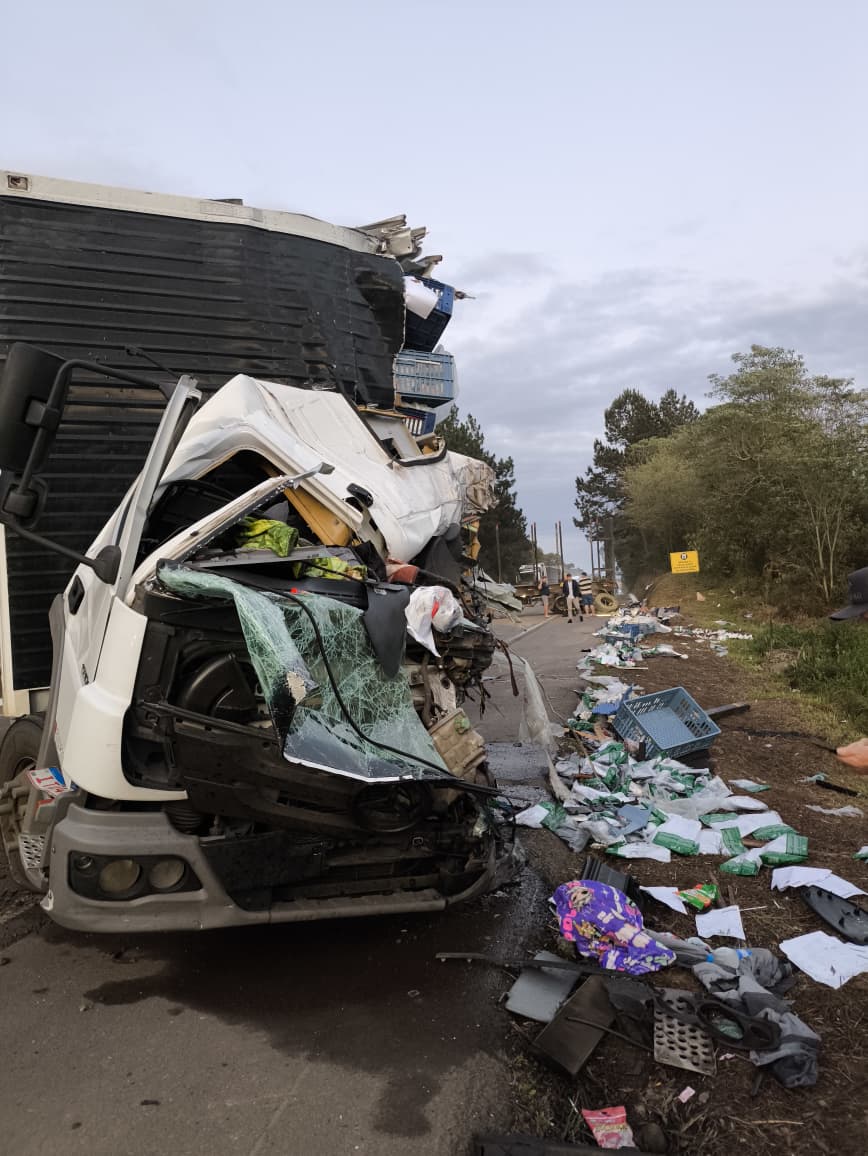 Motorista morre em colisão entre caminhões na BR-282