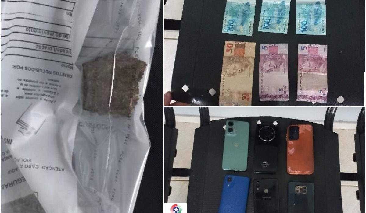 Droga, dinheiro e celulares apreendidos - Foto Policia Militar