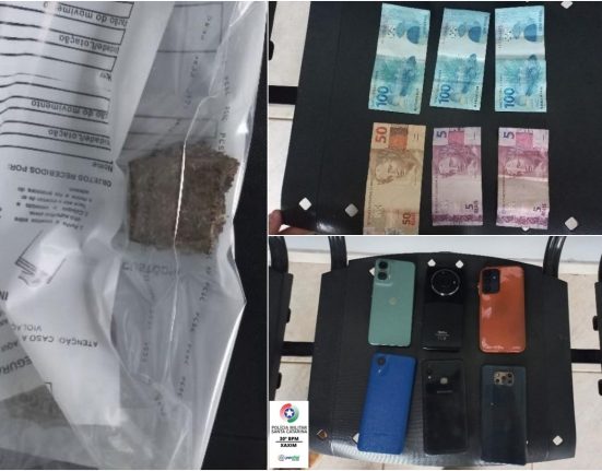Droga, dinheiro e celulares apreendidos - Foto Policia Militar