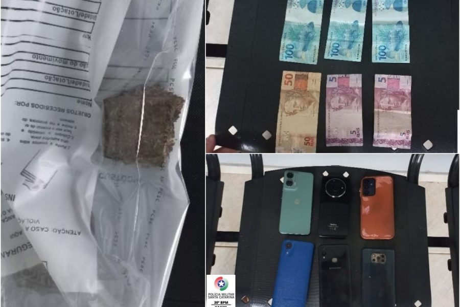 Droga, dinheiro e celulares apreendidos - Foto Policia Militar