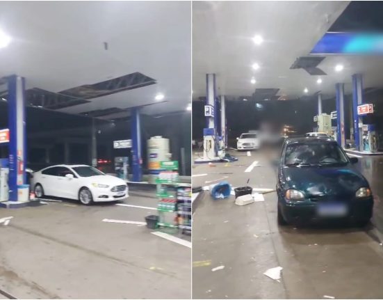 Parte do forro da cobertura foi arrancada pelos fortes ventos - Foto Reprodução Oeste Mais Redes Sociais