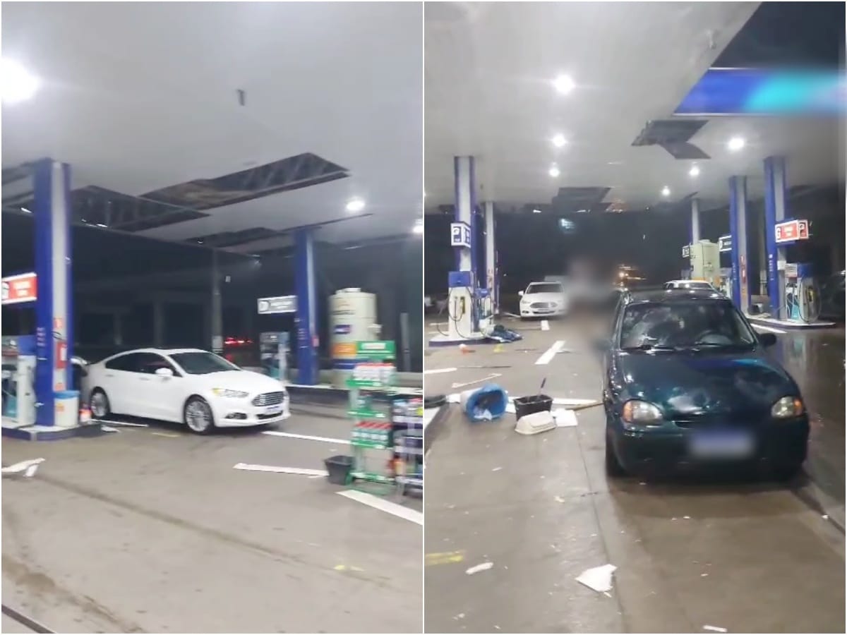 Parte do forro da cobertura foi arrancada pelos fortes ventos - Foto Reprodução Oeste Mais Redes Sociais