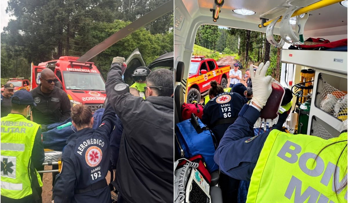 Apesar da gravidade, bombeiros informaram que vítima tinha sinais vitais estáveis durante atendimento - Fotos Corpo de Bombeiros