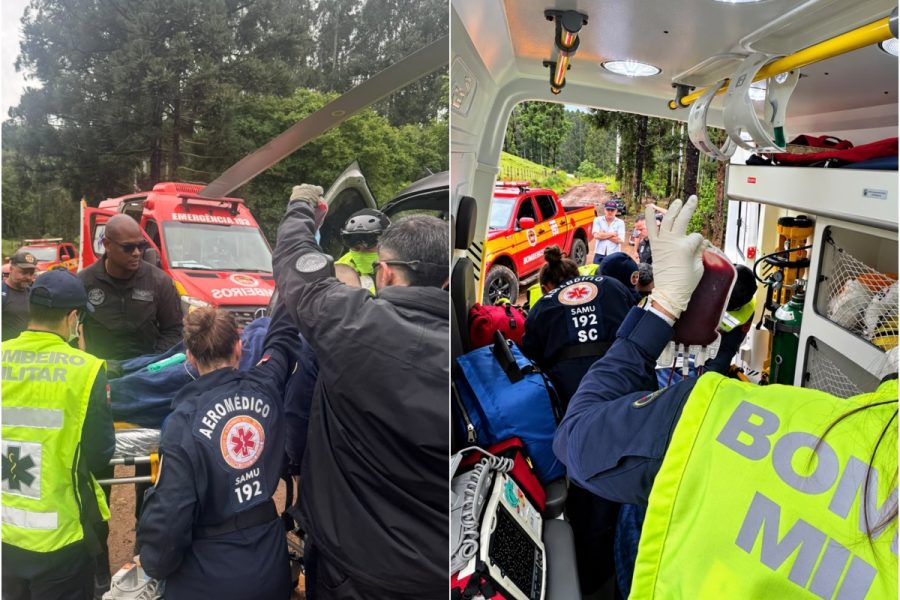 Apesar da gravidade, bombeiros informaram que vítima tinha sinais vitais estáveis durante atendimento - Fotos Corpo de Bombeiros