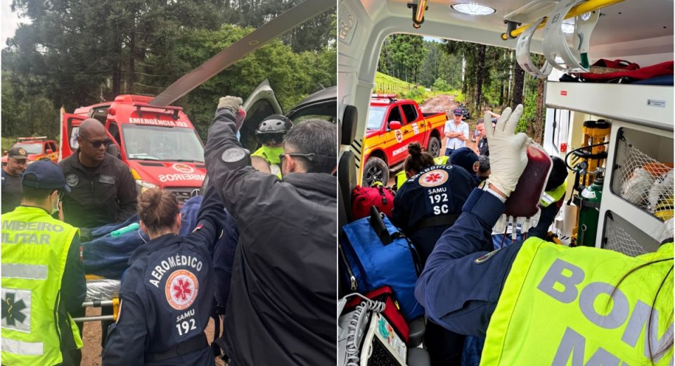 Apesar da gravidade, bombeiros informaram que vítima tinha sinais vitais estáveis durante atendimento - Fotos Corpo de Bombeiros