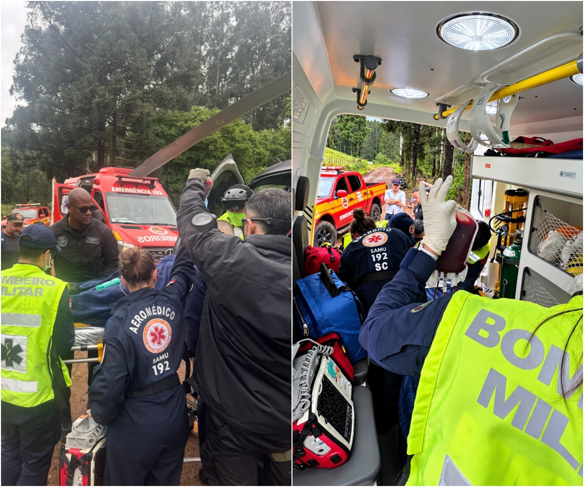 Apesar da gravidade, bombeiros informaram que vítima tinha sinais vitais estáveis durante atendimento - Fotos Corpo de Bombeiros