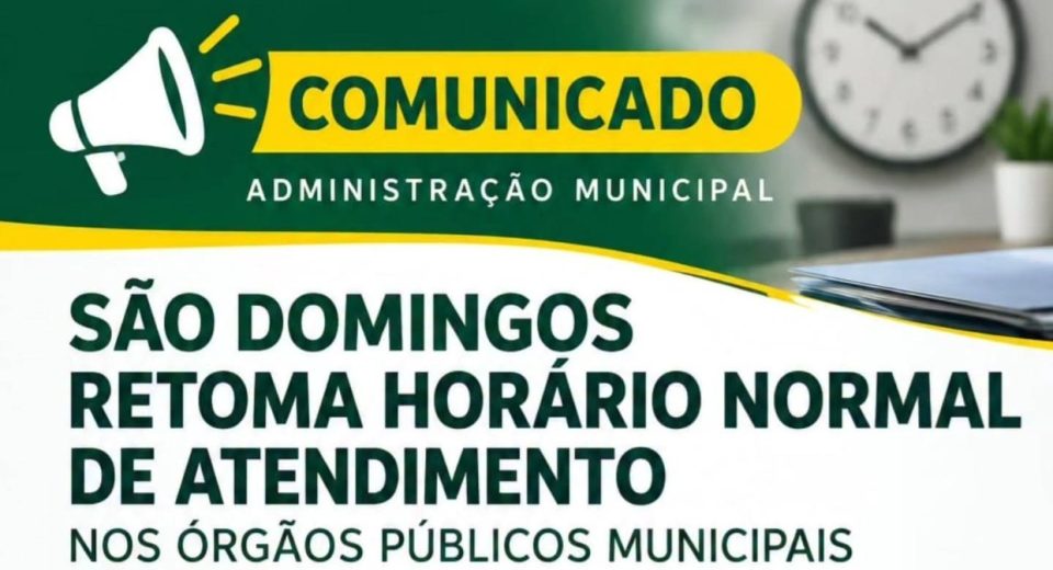 Prefeitura de São Domingos revoga turno único e retoma expediente normal