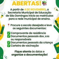 Pais e responsáveis devem comparecer à escola desejada com a documentação necessária - Foto Prefeitura de São Domingos