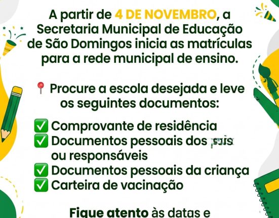 Pais e responsáveis devem comparecer à escola desejada com a documentação necessária - Foto Prefeitura de São Domingos