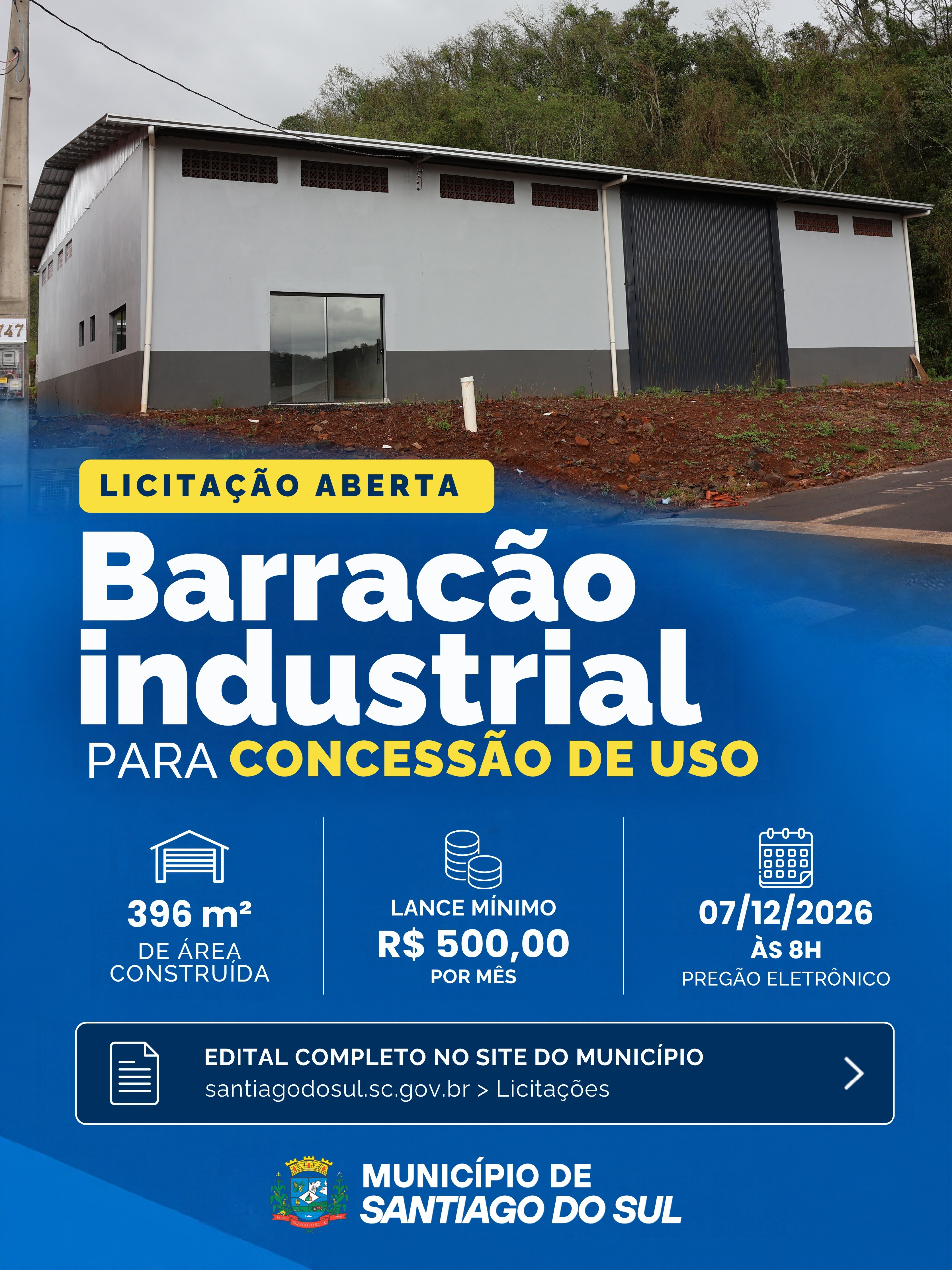 Barracão industrial de 396 m² será concedido por meio de licitação em Santiago do Sul - Fotos Prefeitura de Santiago do Sul