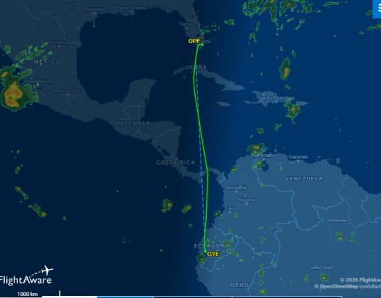 Print do ratreamento do voo que levou Flavio Bolsonaro até os EUA - Site: FlightAware