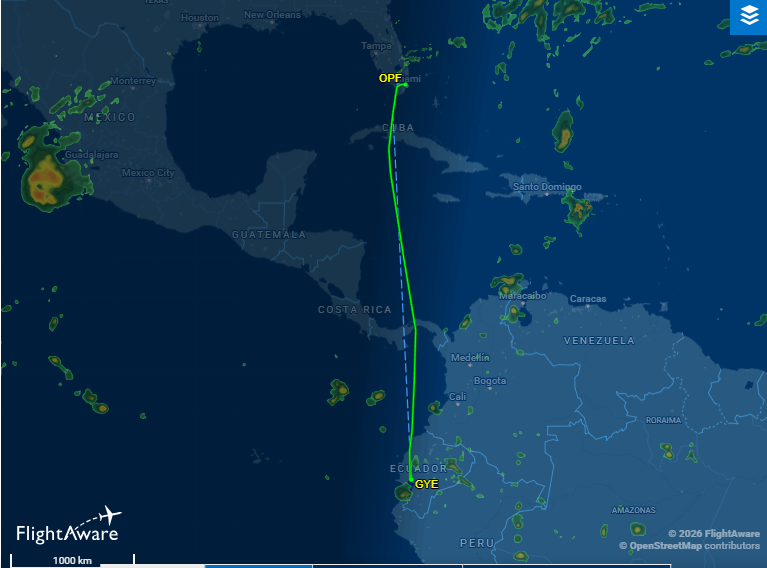 Print do ratreamento do voo que levou Flavio Bolsonaro até os EUA - Site: FlightAware