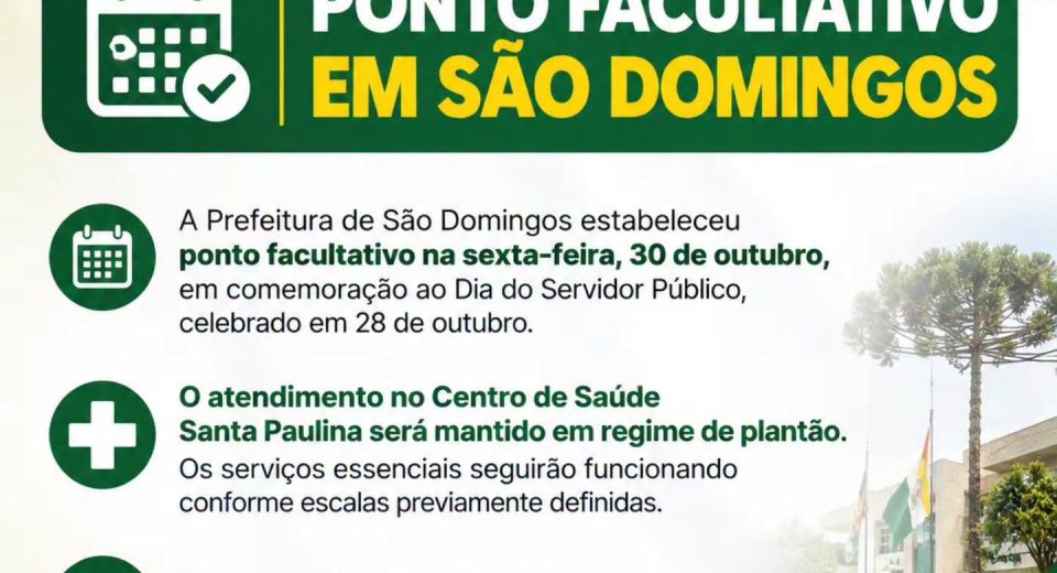 Prefeitura confirma ponto facultativo na sexta-feira dia 30 - Foto Prefeitura de São Domingos