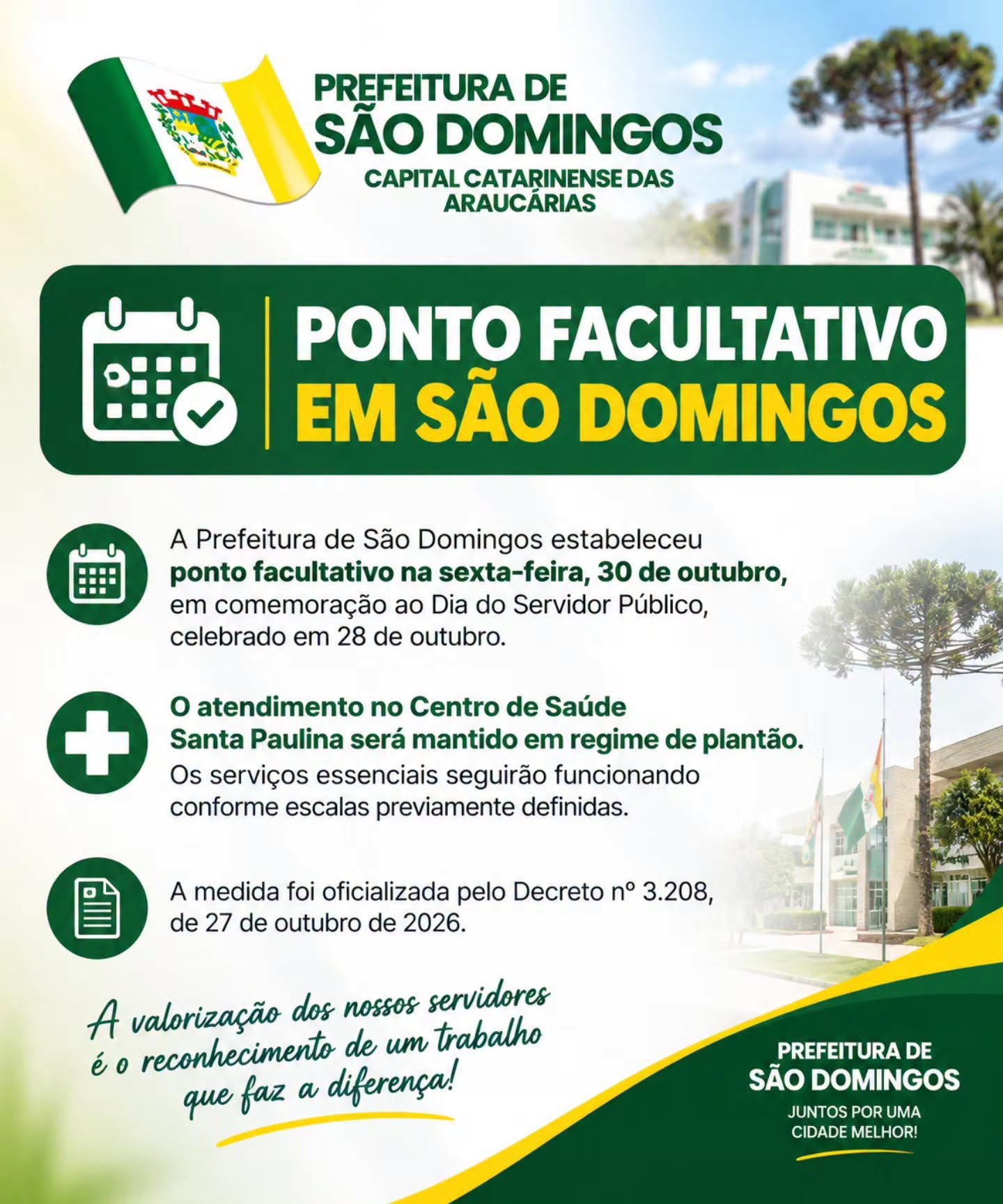 Prefeitura confirma ponto facultativo na sexta-feira dia 30 - Foto Prefeitura de São Domingos